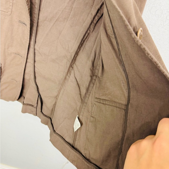 Theory Garrison Linen Blend Coco Chocolate Brown Button Military Style jacket - Picture 10 of 12